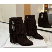 Best Product Givenchy Shark Lock Tassel Wedge Ankle Boots 8.5cm in Suede 1210002 Dark Brown 2026