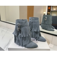 Good Product Givenchy Shark Lock Tassel Wedge Ankle Boots 8.5cm in Suede Dusty Blue 1210004 2026