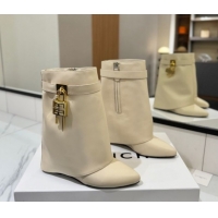 Unique Style Givenchy Shark Lock Wedge Ankle Boots 8.5cm in Calfskin Leather 1210006 Beige 2026