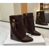 Shop Duplicate Givenchy Shark Lock Wedge Ankle Boots 8.5cm in Calfskin Leather 1210006 Coffee Brown 2026