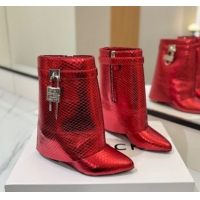 Top Design Givenchy Shark Lock Wedge Ankle Boots 8.5cm in Snakeskin Embossed Leather Red 1210016 2026