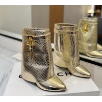 Pretty Style Givenchy Shark Lock Wedge Ankle Boots 8.5cm in Snakeskin Embossed Leather 1210016 Gold 2026