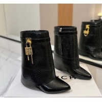 Top Grade Givenchy Shark Lock Wedge Ankle Boots 8.5cm in Snakeskin Embossed Leather 1210016 Black 2026
