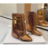 Popular Style Givenchy Shark Lock Wedge Ankle Boots 8.5cm in Snakeskin Embossed Leather 1210016 Bronze 2026