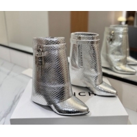 Charming Givenchy Shark Lock Wedge Ankle Boots 8.5cm in Snakeskin Embossed Leather 1210016 Silver 2026