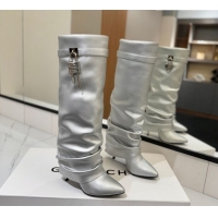 Good Quality Givenchy Shark Lock Heel High Boots 10.5cm in Calfskin Leather 1210021 Matte Silver 2026