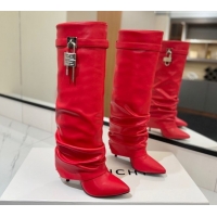 Purchase Givenchy Shark Lock Heel High Boots 10.5cm in Calfskin Leather 1210021 Red 2026