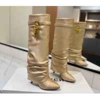 Grade Quality Givenchy Shark Lock Heel High Boots 10.5cm in Calfskin Leather Matte Gold 1210025 2026