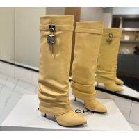 Low Price Givenchy Shark Lock Heel High Boots 10.5cm in Calfskin Leather Beige Yellow 1210026 2026