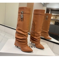 Best Product Givenchy Shark Lock Heel High Boots 10.5cm in Calfskin Leather Brown 1210027 2026