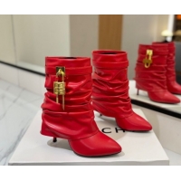 Stylish Givenchy Shark Lock Heel Ankle Boots 10.5cm in Calfskin Leather Red 1210030 2026