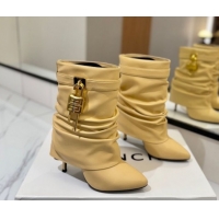 Luxury Cheap Givenchy Shark Lock Heel Ankle Boots 10.5cm in Calfskin Leather Yellow 1210032 2026