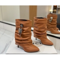 Luxury Discount Givenchy Shark Lock Heel Ankle Boots 10.5cm in Calfskin Leather Brown 1210034 2026
