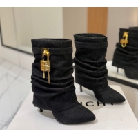 Luxury Givenchy Shark Lock Heel Ankle Boots 10.5cm in Washed Denim Black 1210035 2026