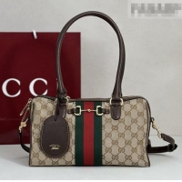 Pretty Style Gucci Borsetto Medium Boston Bag in Sand & Dark Brown GG Canvas 866732 2026