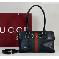 Luxury Discount Gucci Borsetto Medium Boston Bag in Black Soft Leather 866732 2026