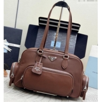 Top Quality Prada Large washed leather top-handle bag 1BB156 Cocoa Brown 2026