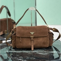 Market Sells Prada Explore large Suede shoulder bag with flap 1BD391 Brown 2026