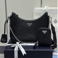 Top Design Prada Re-Edition 2005 Saffiano leather bag 1BH204 Black/Silver 2026