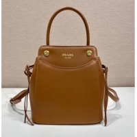 Luxury Classic Prada Carry mini leather handbag 1BA496 Cognac Brown 2026