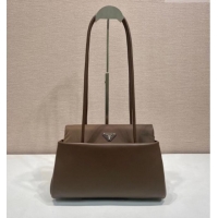 Cheap Discount Prada Passage medium leather bag with Re-Nylon flap 1BA495 Coffee Brown 2026