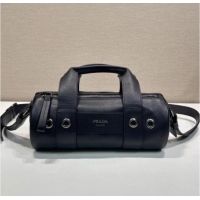 Luxury Cheap Prada Route medium leather top-handle bag 1BB161 Black 2026