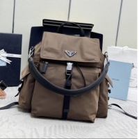 Best Price Prada Men's Explore Re-Nylon and leather backpack bag 2VZ118 Sienna Brown 2025