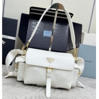 Most Popular Prada Explore medium nappa leather shoulder bag with flap 1BD394 White 2026