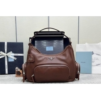 Luxury Cheap Prada Medium washed leather hobo bag 1BC276 Cocoa Brown 2026