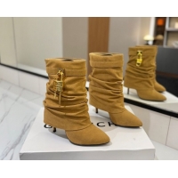 Good Quality Givenchy Shark Lock Heel Ankle Boots 10.5cm in Suede Yellow 1210038