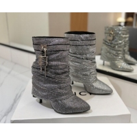 Stylish Givenchy Shark Lock Heel Ankle Boots 10.5cm in Strass Allover Silver/Black 1210040