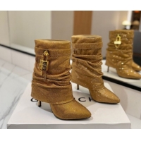 Top Grade Givenchy Shark Lock Heel Ankle Boots 10.5cm in Strass Allover Gold 1210042