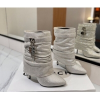 Best Grade Givenchy Shark Lock Heel Ankle Boots 10.5cm in Strass Allover Silver 1210043