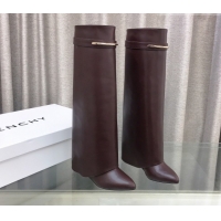Grade Quality Givenchy Shark Wedge High Boots 9.5cm in Shiny Calfskin Leather Dark Brown 0226073