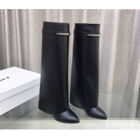 Unique Style Givenchy Shark Wedge High Boots 9.5cm in Shiny Calfskin Leather Black 0226074