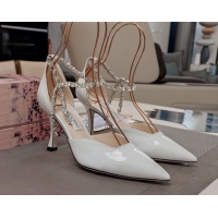 Popular Style Jimmy Choo Stevie Pumps 8cm in Patent Leather with Strass Strap White 0206104 2026