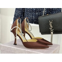 Low Price Jimmy Choo Stevie Pumps 9cm in Satin with Strass Strap Brown 0206106 2026