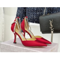 Low Cost Jimmy Choo Stevie Pumps 9cm in Satin with Strass Strap Red 0206107 2026