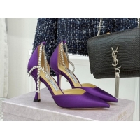 Good Looking Jimmy Choo Stevie Pumps 9cm in Satin with Strass Strap Purple 0206108 2026