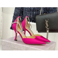 Most Popular Jimmy Choo Stevie Pumps 9cm in Satin with Strass Strap Fuchsia Pink 0206109 2026