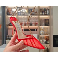 Best Grade Jimmy Choo Saeda Heel Pumps 10cm in Tulle Mesh with Strass Strap Red 0206117 2026