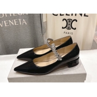 Luxurious Jimmy Choo Bing Pump Flat 2.5cm with Strass Strap in Patent Calfskin Leather 0207003 Black 2026