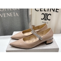 Most Popular Jimmy Choo Bing Pump Flat 2.5cm with Strass Strap in Patent Calfskin Leather Nude Pink 0207004 2026
