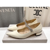 Top Design Jimmy Choo Bing Pump Flat 2.5cm with Strass Strap in Patent Calfskin Leather Ivory 0207005 2026