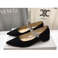 Big Discount Jimmy Choo Bing Pump Flat 2.5cm with Strass Strap in Suede Black 0207006 2026