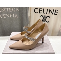 Shop Duplicate Jimmy Choo Bing Pumps 8.5cm with Strass Strap in Patent Calfskin Leather 0207007 Nude Pink 2026