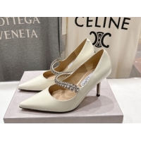 Top Quality Jimmy Choo Bing Pumps 8.5cm with Strass Strap in Patent Calfskin Leather 0207007 White 2026