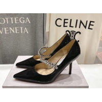 New Style Jimmy Choo Bing Pumps 8.5cm with Strass Strap in Patent Calfskin Leather Black 0207009 2026