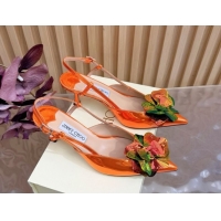 Sumptuous Jimmy Choo Mimmi Sling Back Pumps 6.5cm in Patent Leather with Flower Orange 0207025 2026