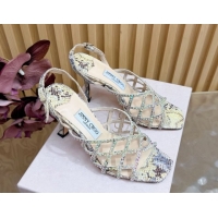 Buy Discount Jimmy Choo Snakeskin Print and Strass Heel Sandals 9cm JC020701 Yellow 2026